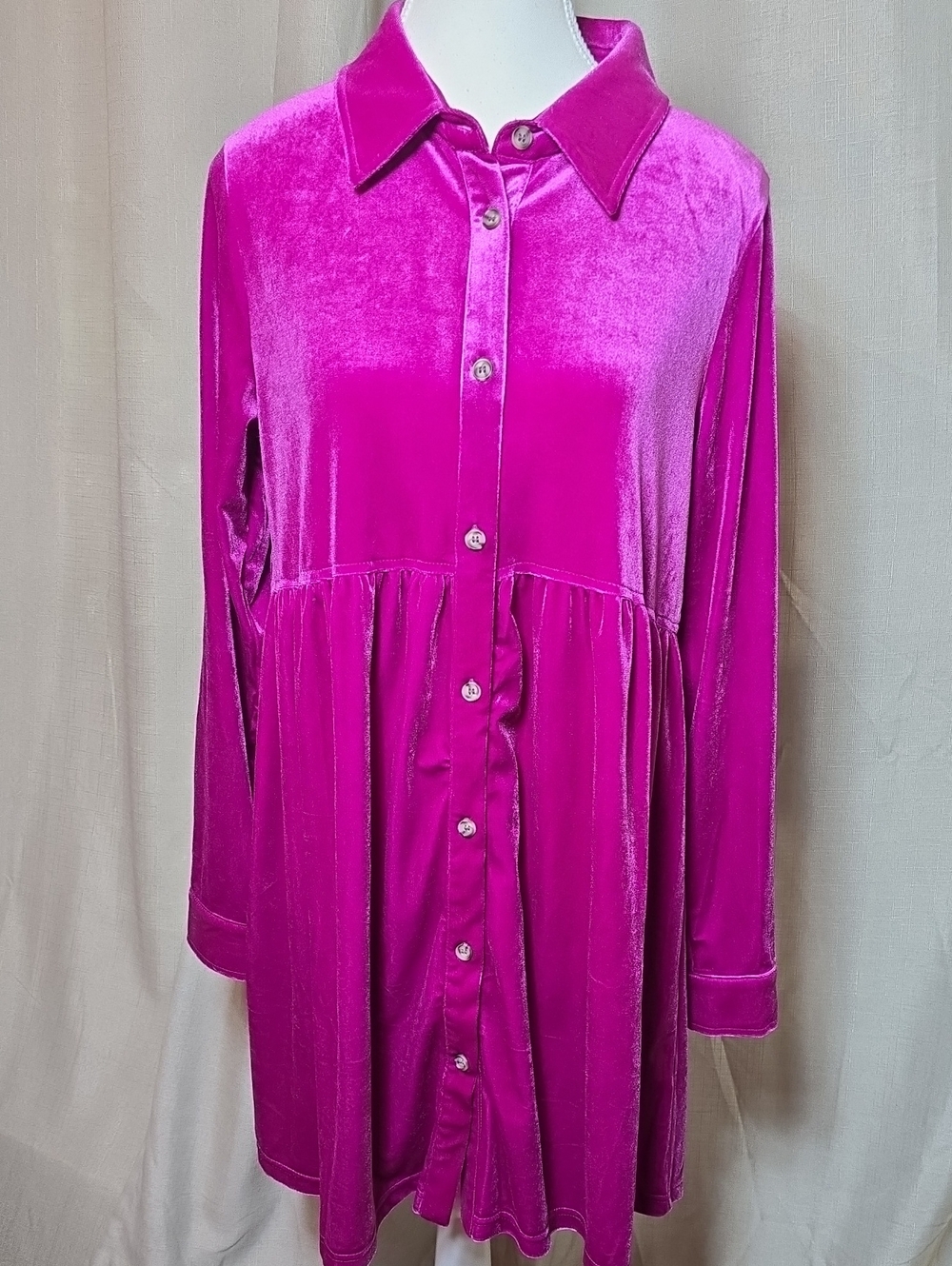Jodifl Magenta Velvet Button Up Babydoll Dress
